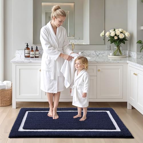 Color&Geometry Navy Blue Bathroom Rugs 43x24, Extra Soft Absorbent Microfiber Bath Rugs, Non-Slip Bathroom mat, Washable Plush Bath Mats for Bathroom, Shower, Bathtub, Laundry, Blue White - color: D, size: 24"x44"