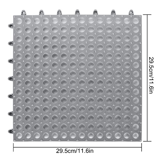 12 Pack 11.8" x 11.8" Interlocking Floor Tiles with Drain Holes Soft PVC Non Slip Shower Floor Mat Modular Interlocking Cushion Mat for Drain, Pool, Patio, Balcony, Kennel, Poultry, Floor Grid, Grey - color: Grey