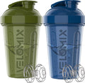 VELOMIX -2 Pack- 20 oz Protein Shaker Bottles for Protein Mixes - 2x Wire Whisk | Leak Proof Shaker Cups for Protein Shakes and Pre Workout | Protein Shaker Bottle Pack (B3) Green/Blue - color: B3) Green/Blue