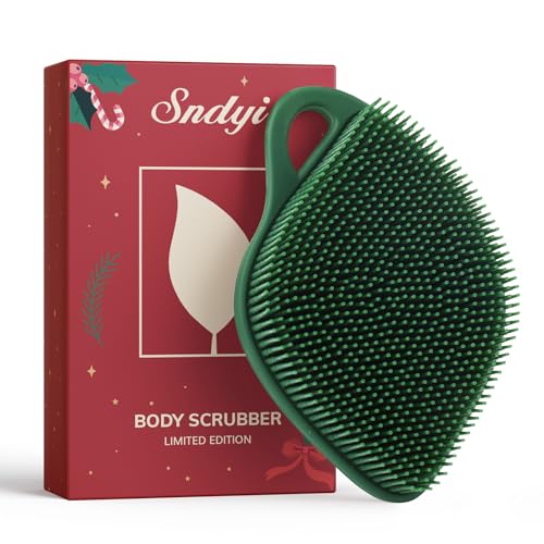 Sndyi Silicone Body Scrubber, Gentle Exfoliating Body Scrubber for Sensitive Skin, Leaf Shaped Shower Scrubber for Body with Lathering Bristles, Silicone Loofah Body Brush for Showering, Evergreen - color: Evergreen
