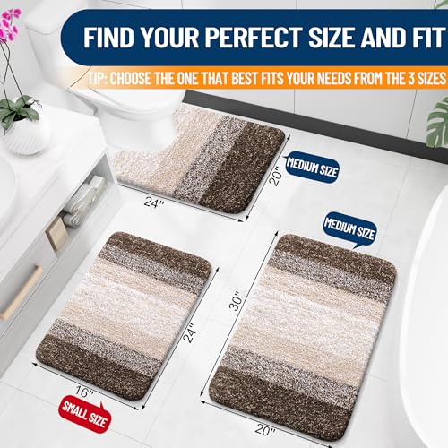 OLANLY Small Bathroom Rugs Mat 24x16, Extra Soft Absorbent Microfiber Bath Rugs, Rubber Backing, Quick Dry, Washable Bath Mats for Bathroom Floor, Tub and Shower, Home Decor Accessories, Light Brown - color: Light Brown, size: 24" X 16"