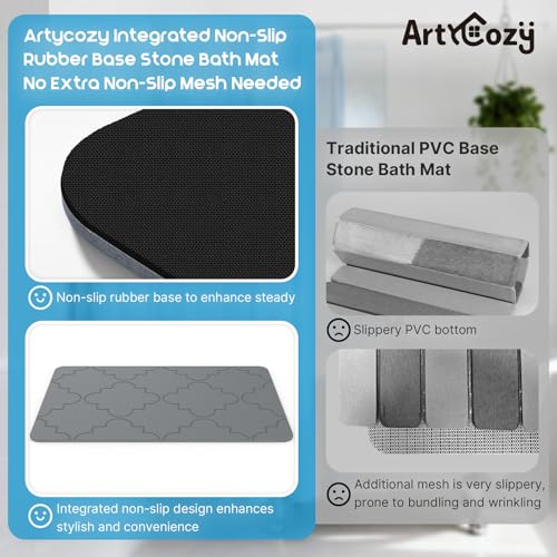 ArtyCozy Large Stone Bath Mat with Non-Slip Rubber Back, 23.6" × 15.7", Super Absorbent Diatomaceous Earth Mat for Bathroom, Quick Drying Shower Rugs for Bathtub, Easy to Clean, Dark Grey - size: 23.6" x 15.7" (Rectangular)