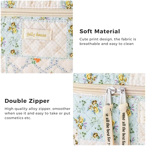 HBselect Quilted Makeup Bag, 3PCS Cotton Large Travel Makeup Bag, Cute Floral Coquette Make up Bag Cosmetic Bag Toiletry Bag for Women Girls - color: A-3PCS-Floral 4
