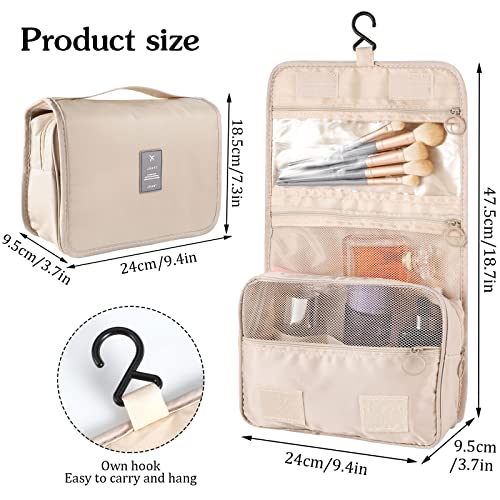 Pengxiaomei Toiletry Bag for Women, Waterproof Hanging Cosmetic Bag Portable Travel Makeup Pouch Multifunction Handle Bathroom Bag for Teen Girl Summer Camp (Beige) - color: Beige