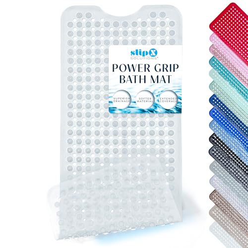 SlipX Solutions Power Grip Bathtub Safety Mat | Precision Grip Technology for Longer, Stronger, & Softer Wet Surface Protection | Transparent 39"x16" - color: Transparent