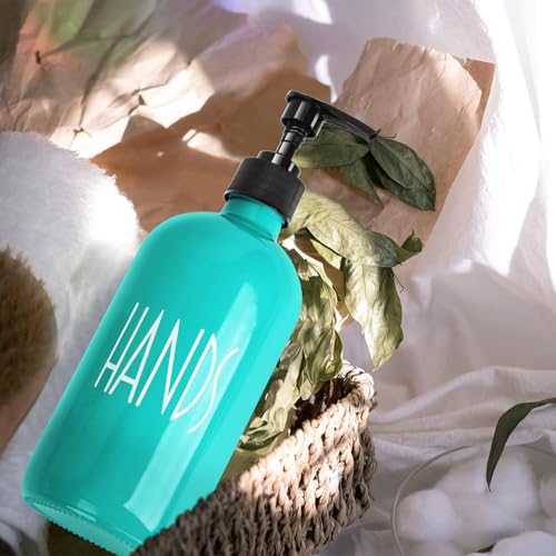 Glass Soap Dispenser with Plastic Pump for Kitchen - 16 OZ Glass Hand, Dish Soap Dispenser Set - Kitchen, Bathroom Decor and Accessories (Teal) - color: Teal