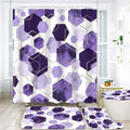 LQCOOL 4Pcs Purple Shower Curtain Set Marble Grain Geometric Bathroom Set Lavender Abstract Bathroom Curtain Set with 12 Hooks Carpet Bath Mat and Toilet Rugs - color: Purple