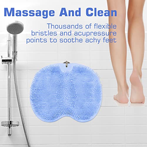 Shower Foot Scrubber Mat Back Washer Back Exfoliating Bath Wash Pad Wall Mounted Slip Suction Cups Foot Scrubber for Use in Shower Cups Foot Cleaner for Men and Women - color: Pale Blue