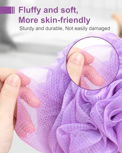MTDLYICE Loofah Sponge, XXL Large Loofah 100g 4 Pack, Bath Sponge Soft Mesh Shower Loofah for Men, Body Scrub, Shower Pouf Bath Accessories, for Body Wash, Soap (Lavender) - style: Lavender