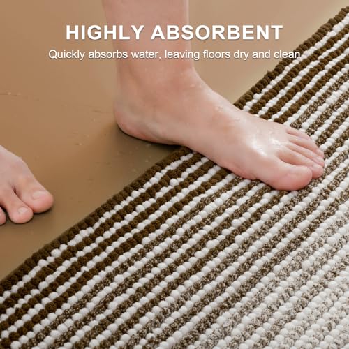 BSICPRO Bathroom Rugs and Mats Sets, 2 Piece Thick Absorbent Chenille Bath Mat Rug Set Non Slip, Soft Shaggy Bath Room Floor Mats for Bathroom, Machine Washable (Brown, 20" x 47" Plus 16" x 24") - color: Brown, size: 20" x 47" Plus 16" x 24"