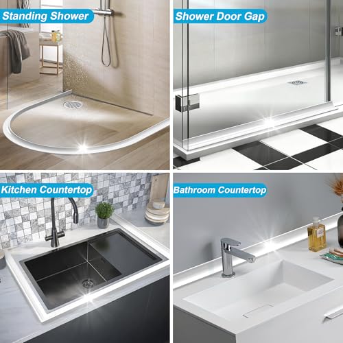 67Inch Shower Threshold Water Dam, Self-Adhesive Silicone Shower Barrier Water Stopper Shower Door Bottom Seal Strip Shower Splash Guard for Bathroom Kitchen Bathtub - color: White, style: 67 inch