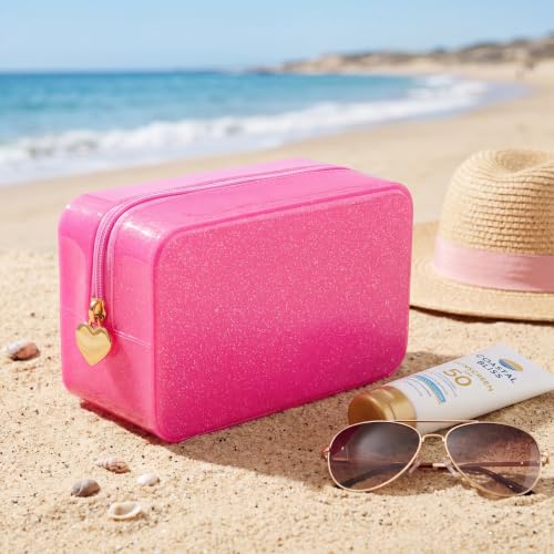 PVC Jelly Travel Makeup Bag,Waterproof Cosmetic Bag/Case with Zipper, Toiletry SPF Bag for Sunscreen, Skincare, and Daily Essentials (09Small Hot Pink) - color: 09Small Hot Pink