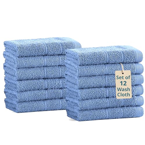 Casa Platino Blue Wash Cloths - 100% Cotton 12 Pack Set - 13"x13" Soft Surface, Reinforced Edges & Quick Drying - Highly Absorbent & Fade Resistant - Ideal for Salon, Spa & Hotel - Cerulean Blue - color: 06: Cerulean Blue, size: 12 Piece Wash Cloth