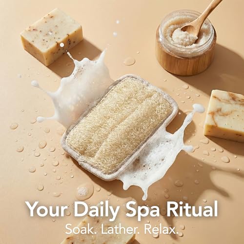 Natural Loofah Sponge for Body Scrub, Exfoliating Body Scrubber & Loofah with Handle, Exfoliating Pads, Loofah for Women, Men & Kids (2 Count - 1 Pack, Rectangular) - color: Cream-rectangular