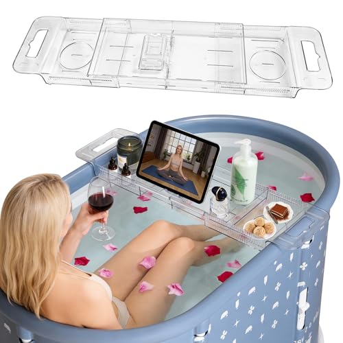 Foldable Bathtub Tray, Expandable to 80cm Acrylic Bath Tray for Tub, Bath Tub Tray Shower Storage Rack, Bath Table Trays for Bathtub (Transparent Bathtub Tray) - color: Transparent Bathtub Tray