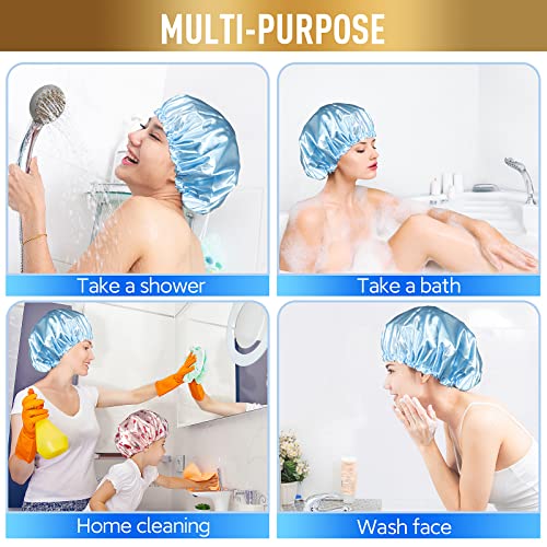 Waterproof Shower Caps, Shower Cap for Women Long Hair, Curly Hair, Short Hair Adjustable Washable Extra Large Bathing Hair Cap for Shower, Comfortable Shower Hat for Showering - color: Blue, size: X-Large