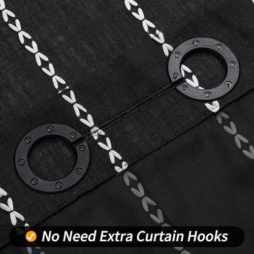 No Hooks Needed Farmhouse Shower Curtain with Snap-in Liner - with Window & Magnets, Boho Cotton Linen Fabric Shower Curtains with Tassels for Rustic Bathroom Decor, Black and White, 72 x 74 - color: Black - Win