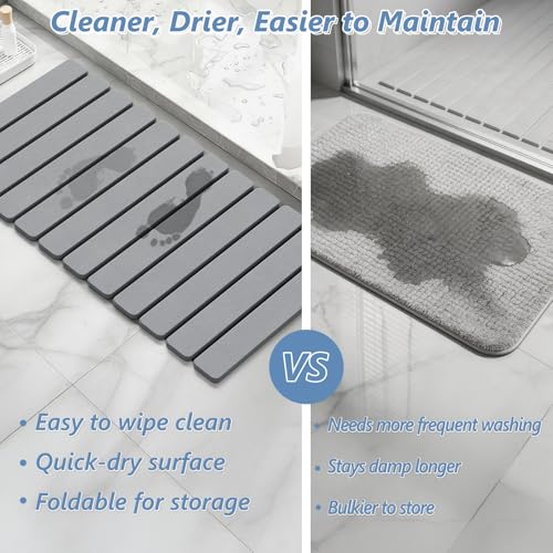 AWW Foldable Stone Bath Mat, Diatomaceous, 31.5"x15.7", Grey | Quick-dry surface, super absorbent, easy-clean finish, non-slip mat included, and compact storage for small bathrooms - color: Grey, size: 31.5" x 15.7"