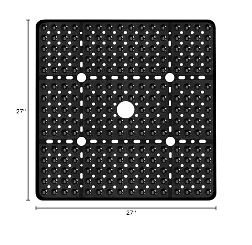 Large Square Shower Mat 27 x 27 Inch Black, Non Slip Shower Bathtub Mats for Inside Shower With Big Suction Cups Drain Holes, Anti Slip Bathroom Floor Shower Stall Mats, Easy Clean, BPA-Free - color: Black