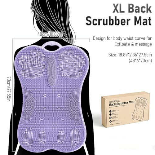 Back Scrubber Body Bath Cushion for Tub Bathtub with Back Lumbar Ergonomic Support, Silicone Extra Large Thick Soft Seat Pad Non-Slip Suction Cups, Relaxing Spa Exfloating Scrubber Mat Purple - color: Purple