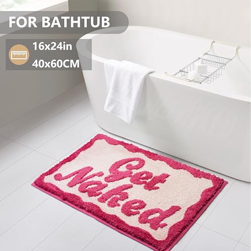KOEXM Get Naked Bath Mat Cute Bathroom Rugs 16" x 24", Non-Slip Small Pink Bathroom Rugs, Water Absorbent Machine Washable Funny Bath Mat - color: Pink 2.0, size: 1'4" x 2' (Rectangular)
