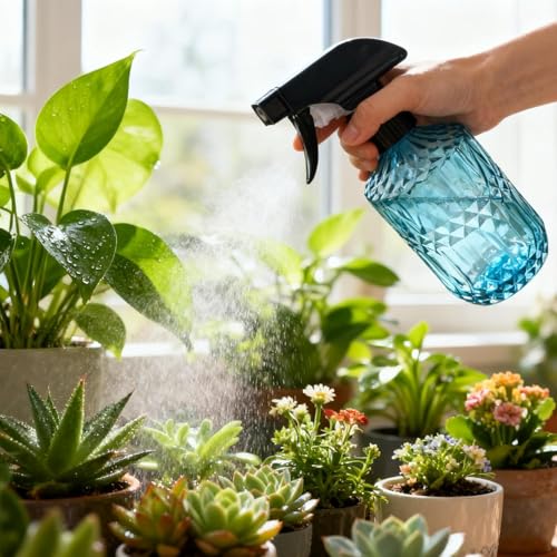 Glass Plant Mister Bottle, 15oz Refillable Water Bottle Spray, Handheld Water Spray Bottle with Reusable Adjustable Mist Nozzle for Indoor Flowers, Outdoor Gardening, Cleaning, Hair & Pets Care (Blue) - color: Blue