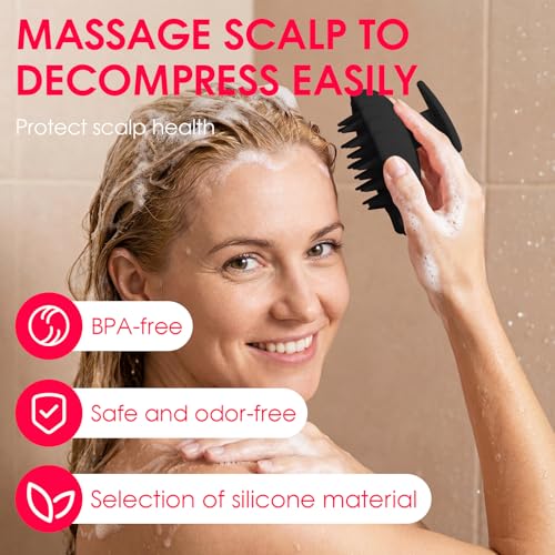 Silicone Scalp Massager Hair Growth,Hair Scrubber Scalp Stimulator Exfoliator Brush with Soft Bristles for Wet Dry Scalp Care (Black) - color: Black