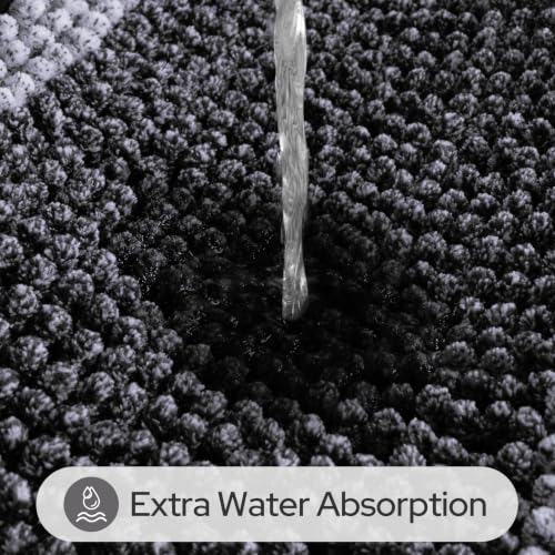 HOMEIDEAS Black Bathroom Rugs Set of 2, Thick Absorbent Chenille Bath Mats, Non-Slip Soft Shaggy Rugs for Bathroom Floor, 20" x 32" & 17" x 24" - color: Black