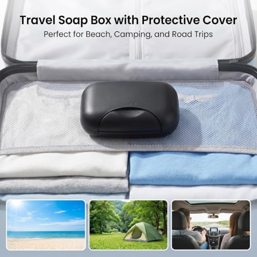 Soap Holder Container, Portable Bar Soap Saver Scrubber Case for Bathroom and Kitchen (Black) - color: Black