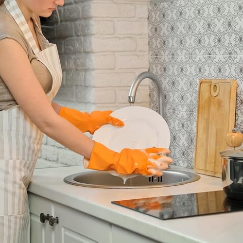 2 Pairs Household Cleaning Gloves Reusable Waterproof Dish Washing Rubber Gloves for Kitchen & Bathroom Cleaning (Large 12.2inch/3.3inch, Random color)