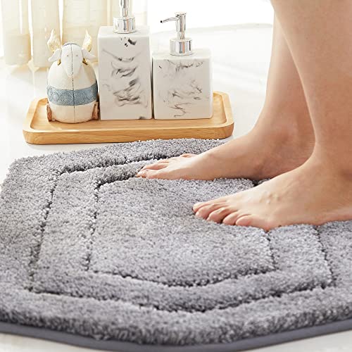 COSY HOMEER Extra Thick Bath Linen Sets Rugs for Bathroom - Anti-Slip Bath Mats Soft Plush Yarn Shaggy 100% Strong Polyester Living Room Bedroom Water Absorbent(Grey,24x36 - Inches) - color: Grey, size: 2' x 3' (Oval)