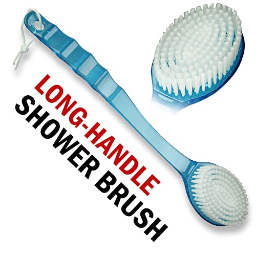 Bath Body Brush Long Handle Back Shower Brush Exfoliating Back, Body, and Feet Scrubber Soft Nylon Bristles (Blue)