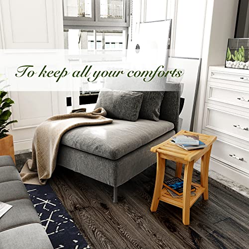 Unibambou Bamboo Shower Bench with Storage Shelf, Wooden Spa Bath Deluxe Organizer Shower Stool for Inside Shower, Bathroom Bench Seat for Adults Elderly Seniors for Indoor or Outdoor Use - color: Natural, size: Medium 19x10x18 Inch