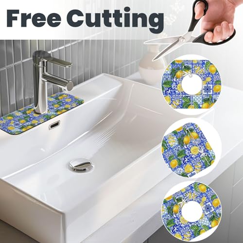 Lemon Mexican Tiles Italian Blue 15" X 5.5" Kitchen Sink Splash Guard Faucet Faucet Guard Draining Mat Sink Splash Guard Faucet Kitchen Bathroom - color: Lemon Mexican Tiles Italian Blue