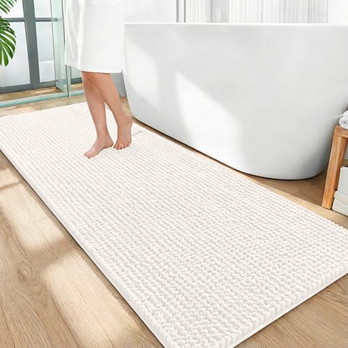 OLANLY Thick Bathroom Runner Rugs 59x24, Extra Soft Absorbent Chenille Bath Rugs, Rubber Backing, Machine Wash Dry, Long Bath Mats for Bathroom Floor, Tub and Shower, Home Decor Accessories, Ivory - color: Ivory, size: 59" X 24"