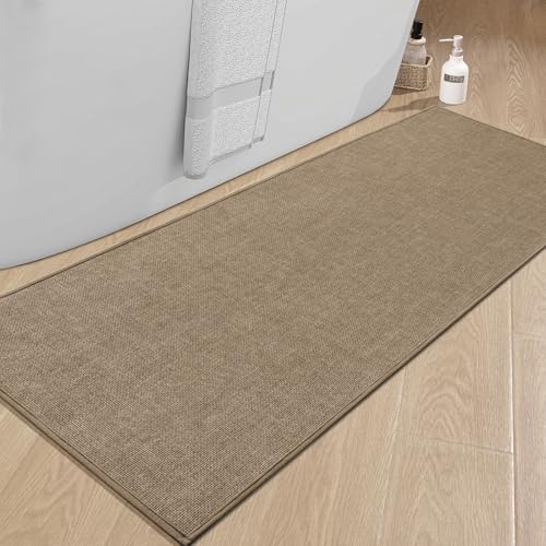 chakme Bathroom Rugs Mat 59x25, Ultra Thin Non Slip Bath Mat Large Quick Dry Absorbent Bath Mat for Bathroom Floor, (Dark Beige, 59"x25") - color: Dark Beige, size: 2' x 4'11" (Rectangular)