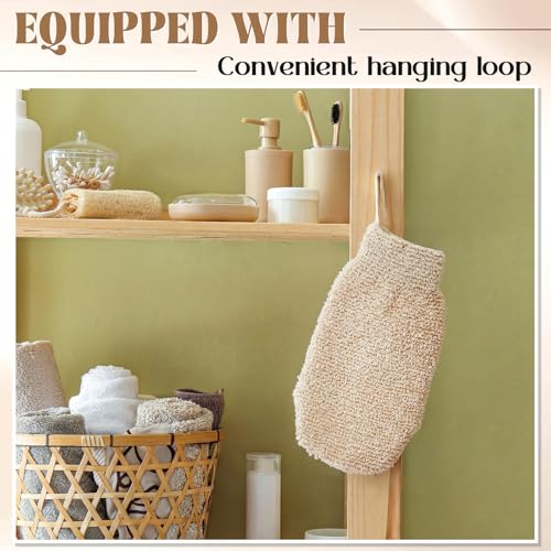 30 Pcs Exfoliating Shower Gloves Stretchable Ramie Bath Mitts with Hanging Loop Body Scrubber Exfoliator Loofah Washcloth Deep Clean Dead Skin for Spa Massage Skin Shower Hotel Use (Beige) - color: Beige