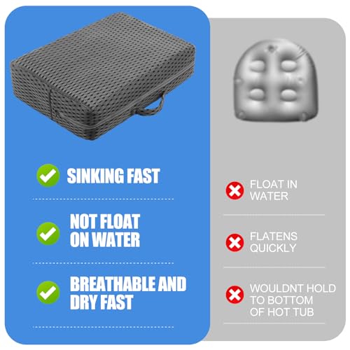 Threehoney 2 Pcs Hot Tub Booster Seat for Adults, 5 Inch 4D Mesh Spa Bathtub Booster Cushion with Suction Cups Micro Dot Quick Dry Non Slip Bottom Mat Tub Accessories for Indoor Outdoor(Grey) - color: Grey