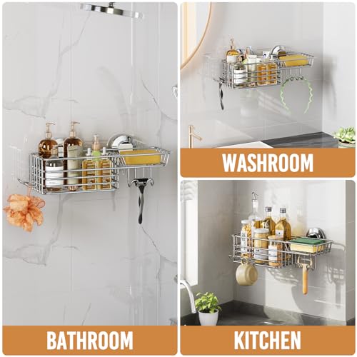 LEVERLOC Shower Caddy Suction Cup Shower Shelves Shower Holder，Silver | No Drill, Heavy Duty, Small, Wall Mount, Soap Holder, Shampoo Holder - color: 1 X Silver