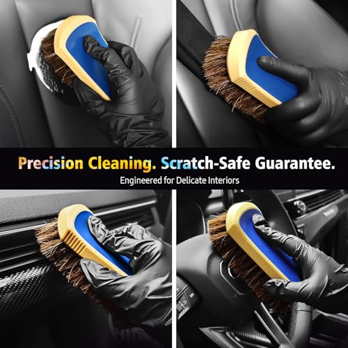 YeewayVeh Horse Hair Leather Cleaning Brush - Upgraded Long Bristle Car Leather Brush with 360° Soft Grip, for Car Interior Seats, Sofa, Upholstery & Furniture Care - color: Blue, size: 1 Pack