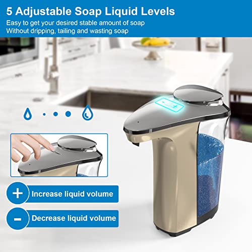PZOTRUF Automatic Soap Dispenser, Touchless Dish Soap Dispenser 17oz/500ml with Infrared Sensor, 5 Adjustable Soap Dispensing Levels, Liquid Hand Dispenser for Bathroom Kitchen Sink(Champagne Gold) - color: Champagne Gold