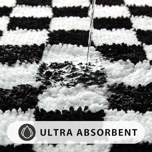 Uphome Bathroom Rugs Set 3 Piece, Black and White Checkered Bath Mat Set Non Slip Machine Washable, Soft Plush Microfiber Bathroom Mat with U Shaped Toilet for Tub, Shower - size: 18x25+20x31+U Shape 20x24 inch