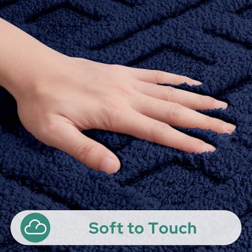 HOMEIDEAS Navy Blue Bathroom Rug Set 2 Piece, Soft Microfiber Tufted Bath Mats, Super Absorbent Non Slip, Machine Washable Bathroom Rugs for Tub, Shower and Floor, 20" x 32" Plus 16" x 24" - color: Navy Blue