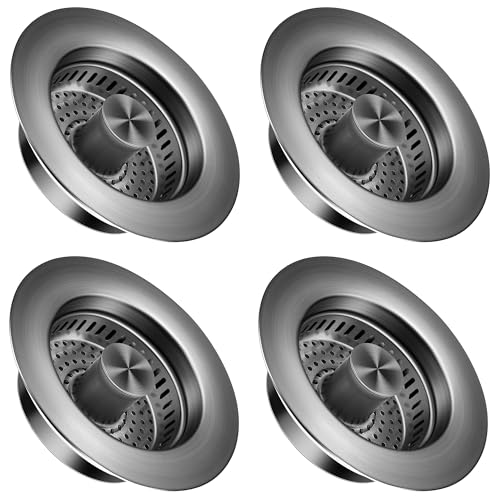 Kitchen Sink Drain Strainer 4 Pack, 304 Stainless Steel Pop Up Sink Stopper, Anti-Clogging Sink Drain Strainer for US Standard Kitchen Drain (Gunmetal Gray) - color: Gunmetal Gray, size: 4 Pack