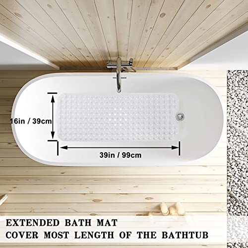 Bathtub and Shower Mats, Extra Long Non-Slip Bath Tub Mat 39 x 16 Inch, Machine Washable Bathmat with Suction Cups & Drain Holes for Bathroom Floor, White - color: White