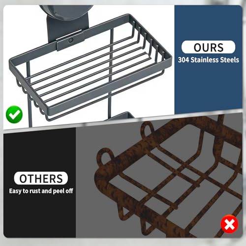Shampoo Bar Holder Compatible with Kitsch, 2-Tier Self-Draining Shower Caddy with Suction Cup, Hanging Shampoo Bar and Conditioner Organizer with 2 Hooks, Rust-Free Bathroom Wall Accessories