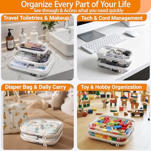 YQBRAO Clear Hard Shell Organizer Cases, 3-Pack, White | Rigid 1.2 mm clear PET organizers with multi-size design for travel, home storage, and everyday essentials. - color: White, size: MSS
