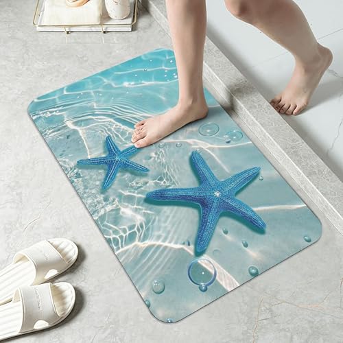 Blue Ocean Beach Bath mats Quick Dry Absorbent Bath Rugs Rubber Non Slip Bath Mat for Bathroom Floor Tub Shower Sink 16"×24" - color: Blue Beach, size: 16"x24"