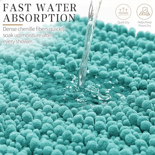 Yimobra Bathroom Rugs Non Slip Washable - Ultra Soft Absorbent Chenille Bath Mat, Quick Dry Shaggy Floor Carpet for Tub Shower, Lake Blue Home Decor Accessories, 24x17 Inch - color: Lake Blue, size: 24" X 17"