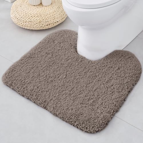 ILANGO Camel Toilet Rugs U Shaped 22" × 24" Non Slip & Super Absorbent Extra Thick Soft, Washable Bath Mats for Bathroom Floor, Microfiber Plush Shaggy Contour Bath Rugs for Toilet,Dry Quick - color: Camel, size: 1'10" x 2' (22''x24'' Toilet Rug)